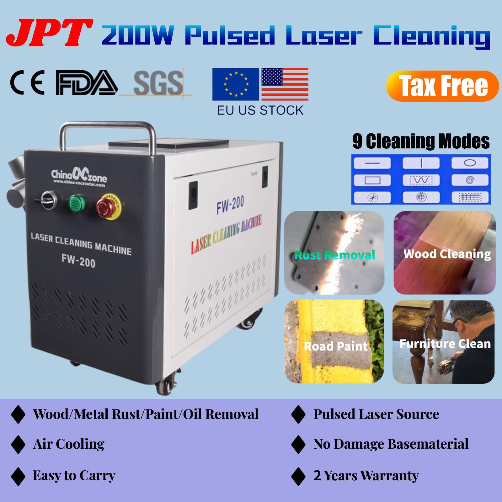 Industrial Laser For Cleaning - JPT 200W Pulsed Laser Cleaning Machine
