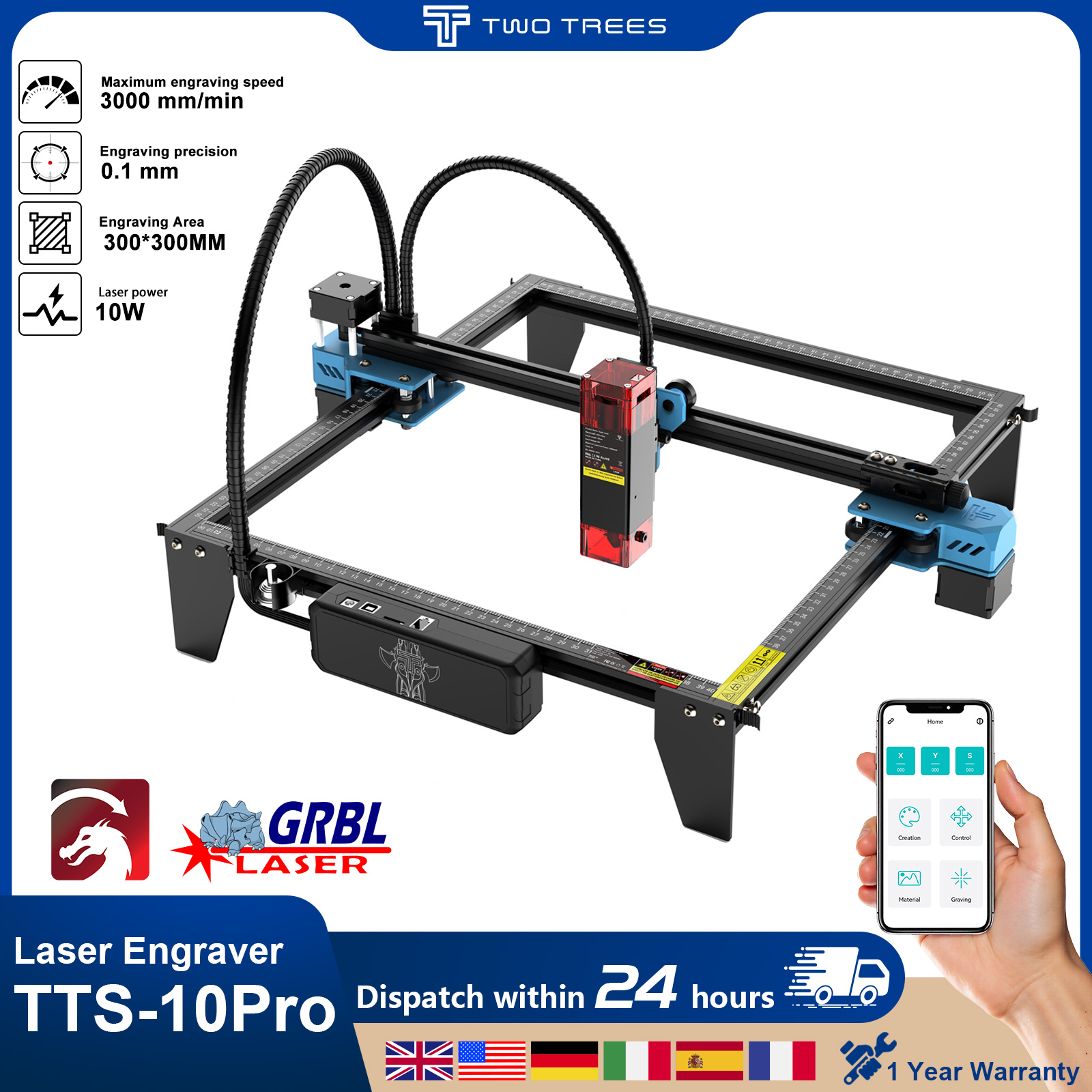 Twotrees TTS-10Pro Laser Engra - Industrial Laser Printing Machine 评论和价格