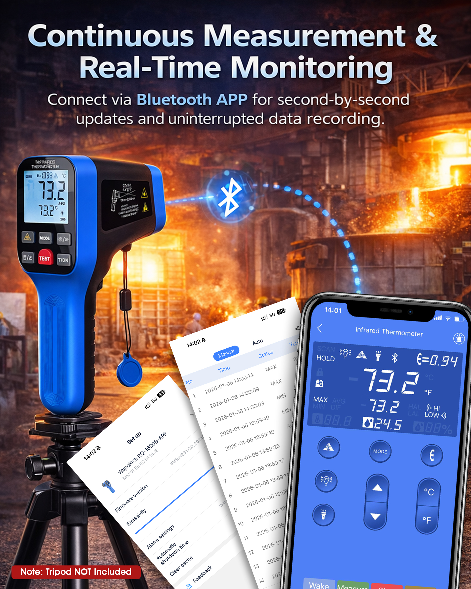 1600B-APP Infrared Thermometer - Industrial Laser Temperature Sensor 评论和价格